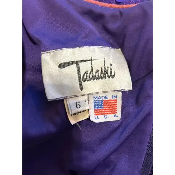 Tadashi | Vintage Purple Sequined Dress with Rhinestone Adorn Flower | 6 - Picture 15 of 15